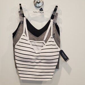 NWT: Nautica Intimates Bralettes (3 Pack) Stripe, Gray, Black: Medium